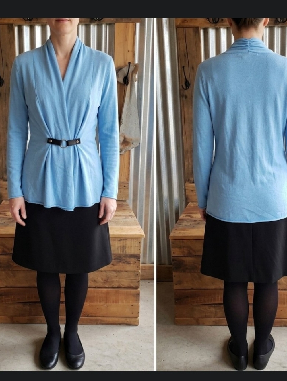 Baby Blue Cinch Waist Cardigan Sweater L Fever Lightweight